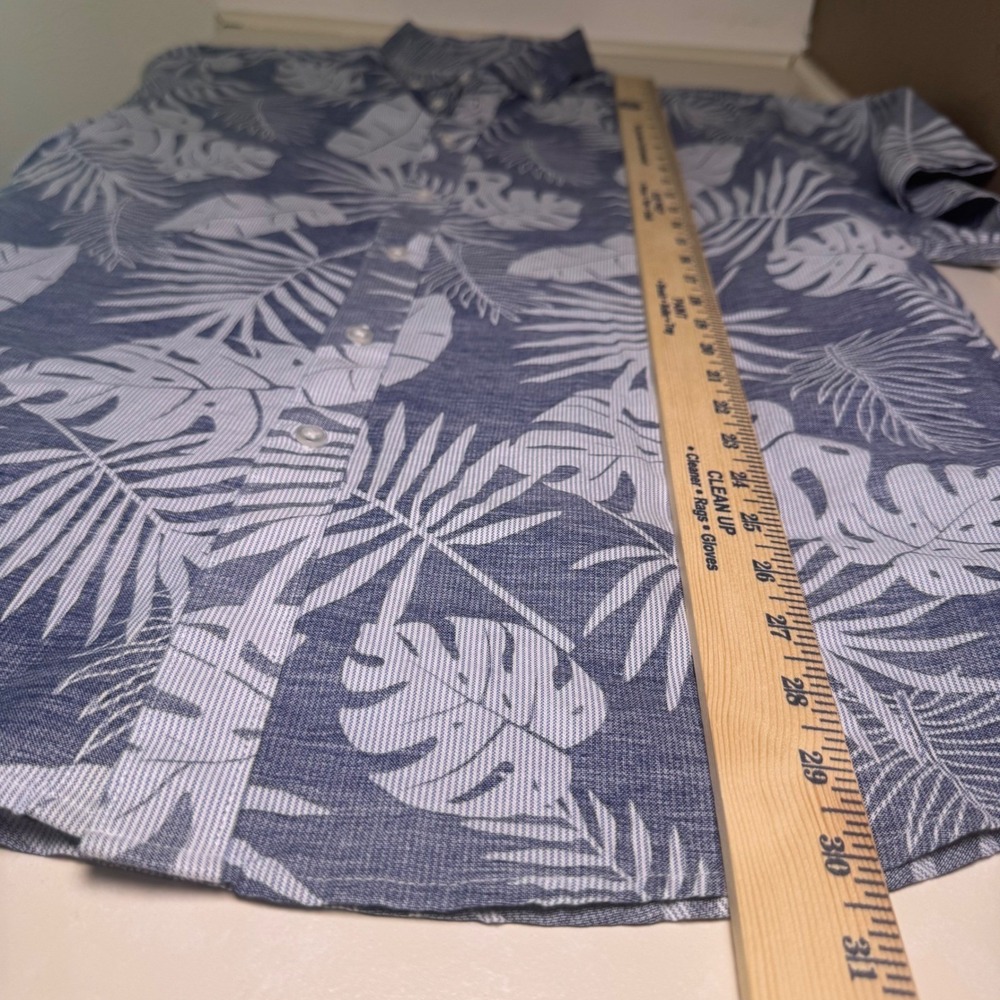 Club Room Mens Blue Tropical Palm Leaf Print Short Sleeve Button Down Shirt L - Picture 6 of 7